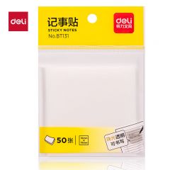 得力（deli） BT131  50张透明彩色便利贴76*76mm便条贴n次贴便签贴防水透视记事贴留言贴记事本子开学文具