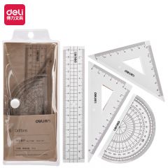 得力（deli） 71988 套尺 透明 15cm牛皮纸系列学生直尺三角尺量角器绘图组合套尺4件套考试尺子套装