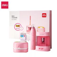 得力（deli） 33303A  小学生电动文具套装儿童开学新年生日礼物(桌面吸尘器+电动卷笔刀+洞洞铅笔+橡皮擦) 粉