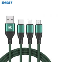 忆捷（EAGET） EC008S三合一快充数据线60W快充适用苹果12Type-C华为安卓手机绿色