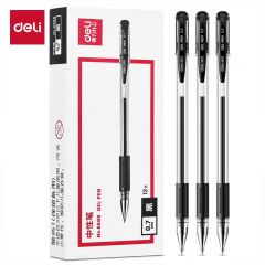 得力（deli） 6688 黑色中性笔水笔签字笔子弹头办公用品 0.7mm12支/盒