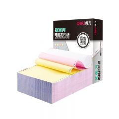 得力（deli） 高档莱茵河三联二等分不撕边针式电脑打印纸 彩色(白红黄)1000页/箱 241-3-1/2C