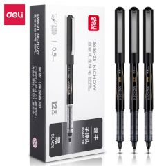 得力（deli） S656-Z1 直液笔签字笔0.5mm子弹头办公商务中性笔走珠笔水笔会议笔 黑色 12支/盒
