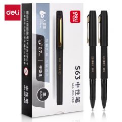 得力(deli)  商务风大容量拔帽中性笔签字笔 办公办公笔 0.7mm子弹头 12支/盒黑色 S63