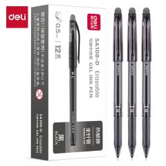 得力（deli）GT7按动可擦中性笔0.5mm子弹头黑 12支/盒（盒）适用于办公用品