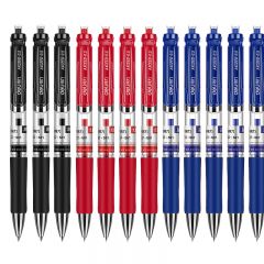 得力(deli)  S01三色混色 0.5mm 按动中性笔办公签字笔 子弹头水笔 大包装 黑色 红色 蓝色各12支 共36支