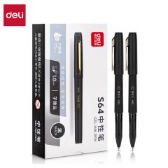 得力 (deli)商务风大容量拔帽中性笔签字笔办公办公笔1.0mm子弹头12支/盒黑色 S64
