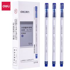 得力（deli） 直液式中性笔走珠笔写字笔 学生考试笔 办公中性笔 0.5mm A426 针管式 蓝色12支