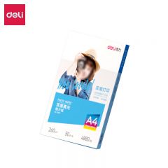 得力（deli）A4 260g双面高光照片纸 加厚相片打印纸 50张/盒 11827