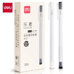 得力 (deli)雾透系列学生中性笔签字笔 冷淡无印风 0.5mm全针管12支/盒DL-A117