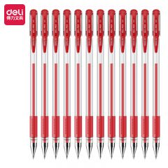 得力（deli） 6600 经典办公中性笔签字笔子弹头 红色0.5mm