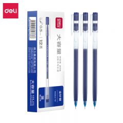 得力（deli） 大容量全针管中性笔签字笔 笔芯笔身一体化0.5mm蓝色12支/盒DL-A116