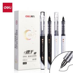 得力（deli） S858直液式走珠笔黑色12支/盒全针管学生中性笔