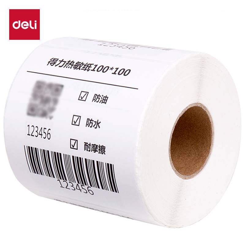 得力(deli)珊瑚海100*100mm 500张*1卷 三防热敏标签打印纸 快递面单不干胶打印纸 货物材料条码12001