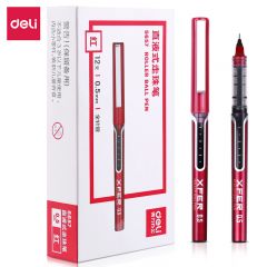 得力（deli） S657 直液全针管走珠签字笔办公用品学生中性笔会议笔0.5mm 12支/盒红