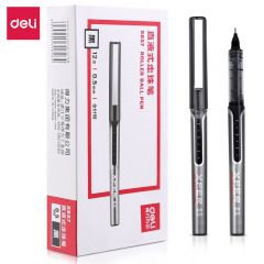 得力（deli） S657 速干大容量直液笔水笔黑色中性笔0.5子弹头直液式走珠笔办公商务签字笔学生用刷题考试笔12支0.5mm黑全针管
