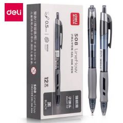 得力(deli) 【顺滑之星】臻顺滑中性笔签字笔 0.5mm子弹头按动笔水笔 办公用品 黑色 12支/盒S08