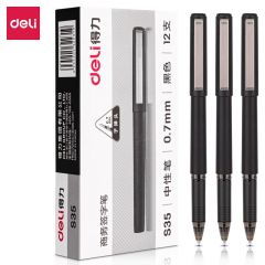 得力（deli） S35中性笔学生签字笔黑色水笔0.7mm子弹头写字笔 学生用品 12支/盒