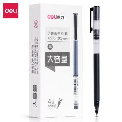 得力（deli） A566 巨能写中性笔大容量全针管中性笔一次性水笔签字笔超长书写距离12支/盒黑色0.5子弹头