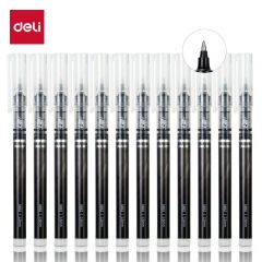 得力(deli)直液笔签字笔 0.5mm子弹头办公学生中性笔 水笔走珠笔会议笔 黑色12支/盒S862