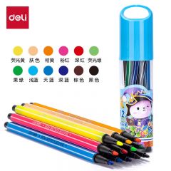得力（deli） 6952  12色可洗水彩笔(蓝)六角笔杆儿童画画彩色涂色颜色笔美术画材收纳筒女孩儿童礼物