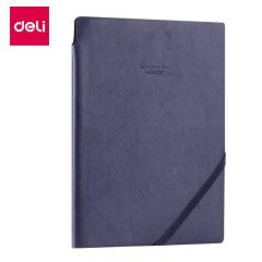得力（deli） 25K96张可插笔绑带皮面本 记事本工作笔记本子日记本文具办公用品 深蓝22215