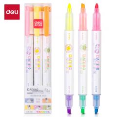 得力（deli） S749中国航天双头双色荧光笔(混)(盒)学生考试复习划重点标记马克笔记号笔3支一盒