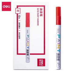 得力（deli） S576 细杆修补油漆笔记号笔手绘涂鸦笔红色防水不掉色签名笔签到笔 12支/盒DL-S576红