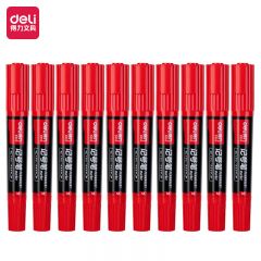 得力(deli) 大双头粗头多用记号笔签字笔 勾线笔办公文具教学会议笔马克笔 10支/盒 红色 S555