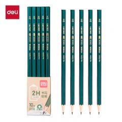 得力（deli） 33310 经典绿杆10支2H铅笔六角笔杆素描绘图学生书写铅笔礼物送礼