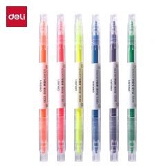 得力（deli）S627双头荧光笔学生复习醒目标记笔手帐水性记号笔6色6支/盒