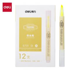 得力（deli） S731黄色醒目荧光笔学生考试复习划重点笔办公分类标记水性记号笔12支黄