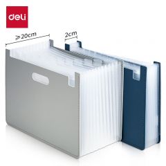 得力（deli） A4 立式大容量风琴包多层可伸缩学生文件框收纳夹文件保护 浅灰色13格 63951