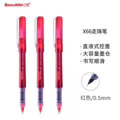白雪(snowhite)X66直液式走珠笔 全针管中性笔 签字笔 水笔红色0.5mm12支/盒
