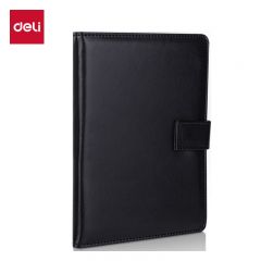 得力（deli） 7942皮面笔记本-120张-25K黑色 商务笔记本带按扣记事本日记本会议记录本
