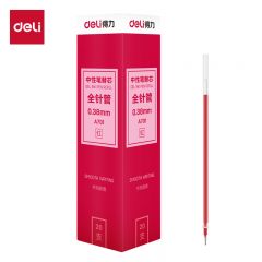 得力（deli）A701全针管0.38mm拔帽中性笔笔芯水笔签字笔替芯红色20支/盒