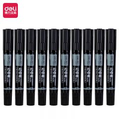 得力（deli） S555  大双头粗头多用物流记号笔签字笔办公文具教学会议笔马克笔 10支/盒 黑色