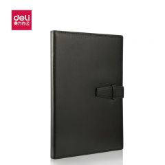 得力（deli） 3334  16K120张大号扣带皮面本 商务会议记事本笔记本子日记本文具办公用品250mm*175mm 黑色
