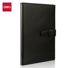 得力（deli） 3335 扣带皮面本办公用品商务会议记事本日记本笔记本子文具 黑色25K120张
