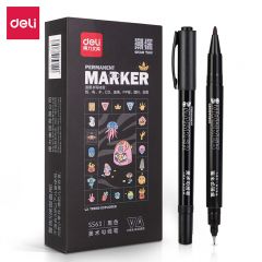 得力（deli） S563  儿童学生黑色双头记号笔美术绘画勾线签字笔马克笔勾边描线快干防水 12支/盒