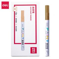得力（deli） 学生暑假 细杆修补油漆笔 手绘涂鸦笔 金色防水不掉色签名笔签到笔12支/盒DL-S576金