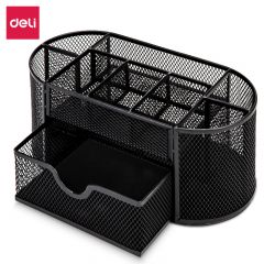 得力（deli） 多功能九格组合笔筒 金属网办公桌面收纳盒 办公用品 黑色 8902