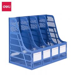 得力（deli） 9848 镂空桌面文件框栏书立架档案收纳盒办公室带标签资料文件置物架书本资料收纳神器4联 蓝色