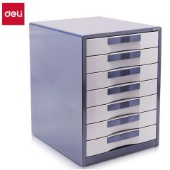 得力 （deli）彩色桌面办公文件柜 金属硬塑抽屉式资料柜桌面办公收纳 办公用品 带标签 7层金属文件柜-蓝 9703