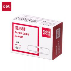 得力（deli） 0018回形针100枚/盒3#金属回形针镀镍防锈曲别针商务学生通用办公用品