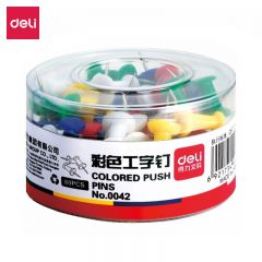 得力（deli） 0042 彩色工字钉 80枚/筒 软木画板按钉 绘画图钉 多用途家用办公