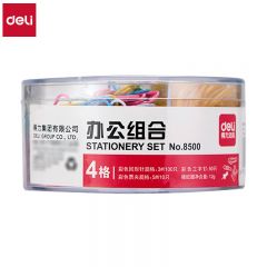 得力（deli） 8500 四合一办公用品组合套装 19mm小号票夹10只+29mm回形针100只+工字钉50只+橡皮筋 多用途学生家用办公