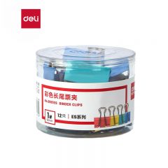 得力（deli） 8551ES  12只50mm彩色长尾夹票夹1#超大号燕尾夹票据夹子 12只/筒
