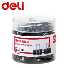 得力（deli） 8566-6#黑色长尾票夹15mm筒装 (黑) (60只/筒)