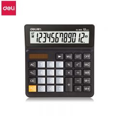 得力（deli） 1676桌面计算器黑色 双电源桌面计算器 12位宽屏财务金融计算机